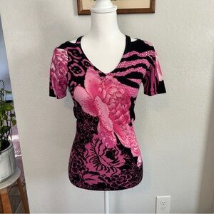 Y2K pink and black beaded floral top